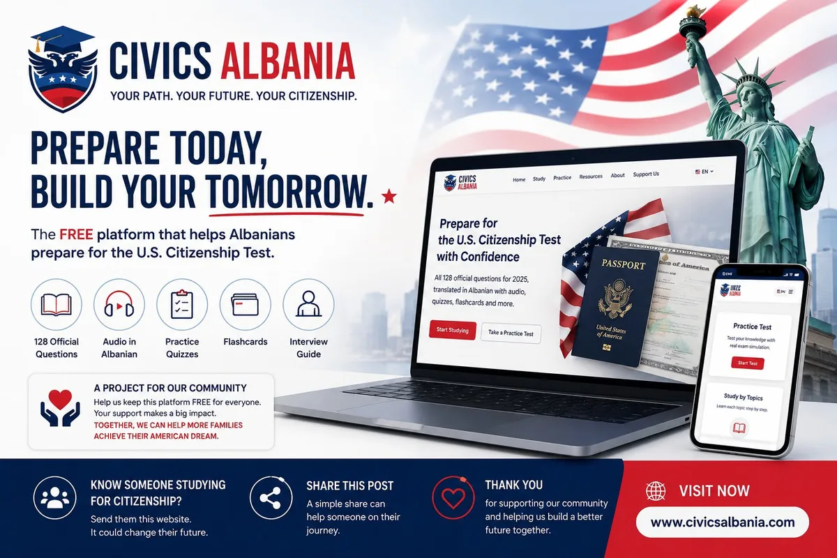 Civics Albania — Albanian-language US citizenship test prep platform