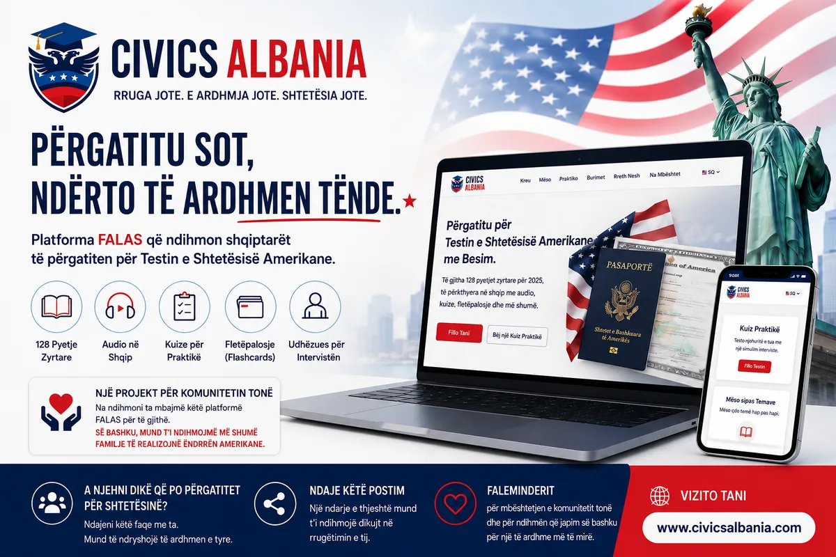 Civics Albania — platformë edukative shqip për testin e shtetësisë amerikane